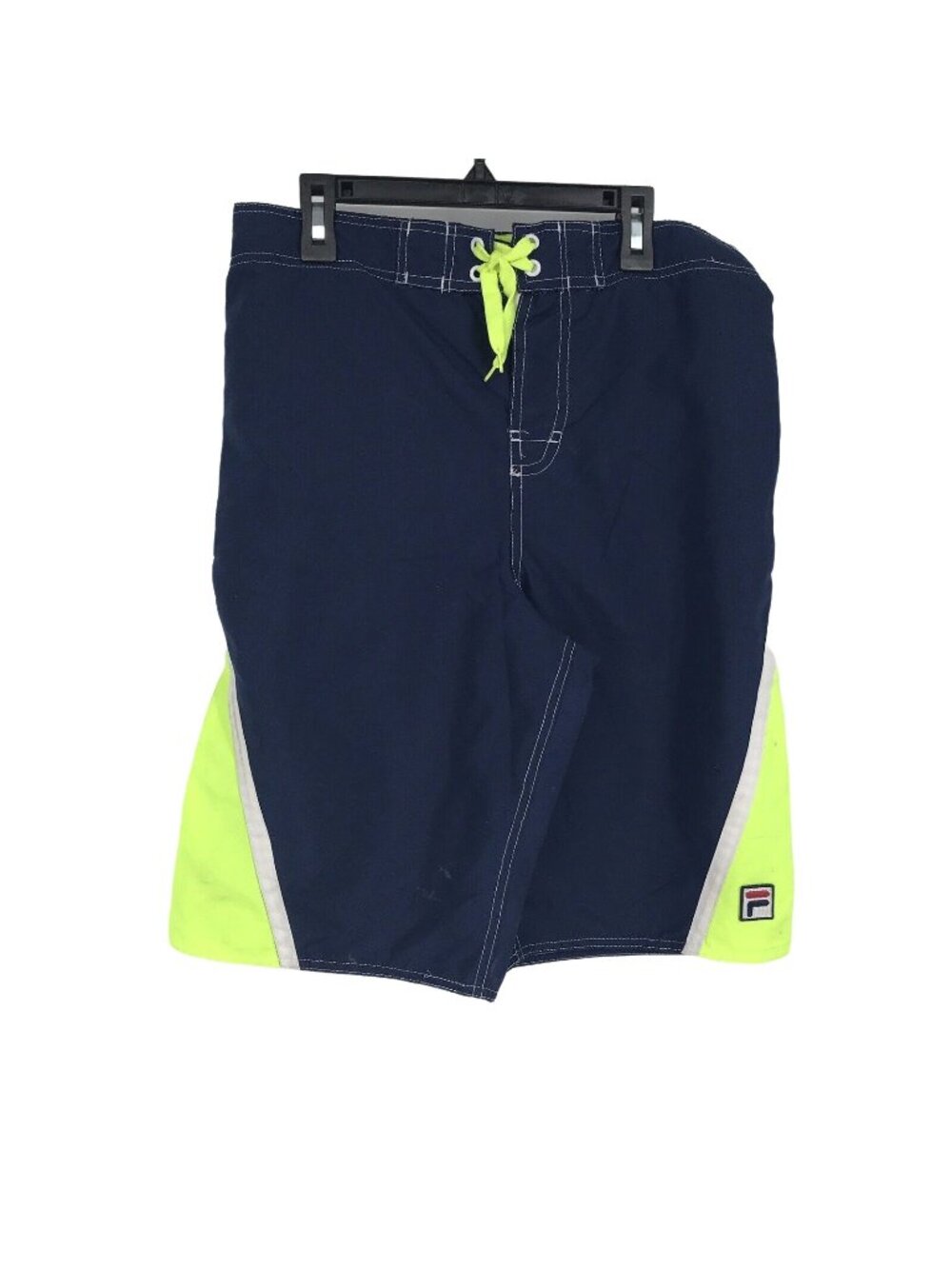Fila Boys Youth XL 18/20 Swim Trunks Board Shorts Navy Neon Green Logo Lined